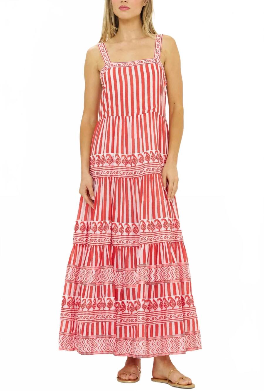 NEW OLIPHANT strappy maxi dress in santorini red